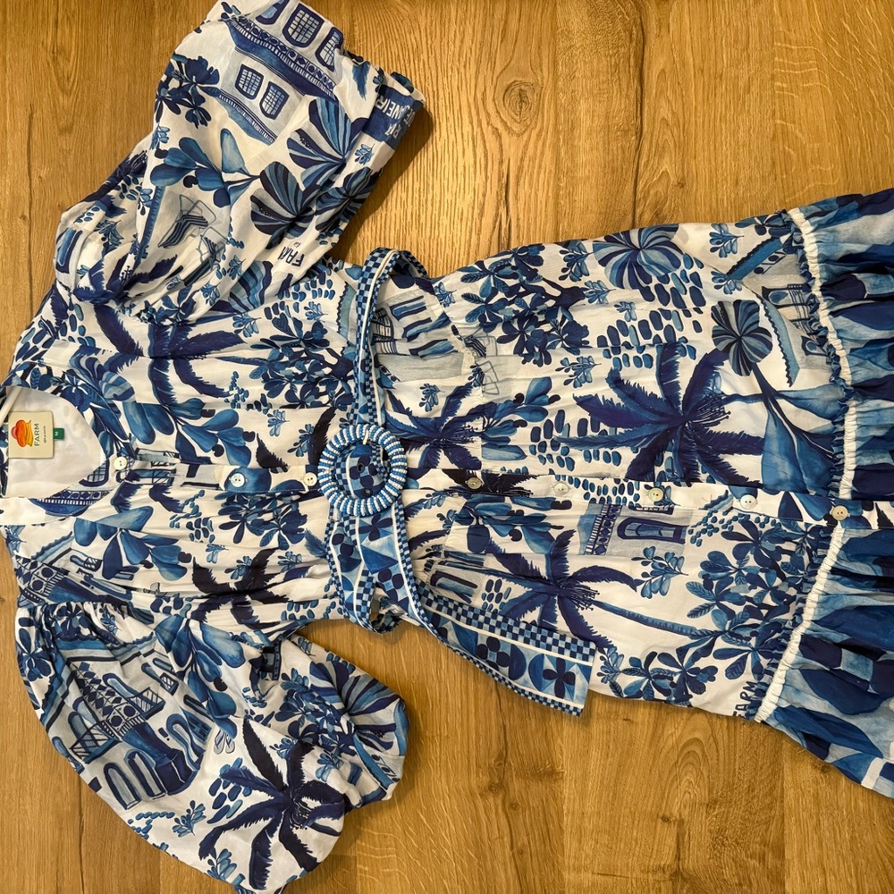 FARM Rio Blue and White Mini Dress